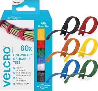 VELCRO Brand ONE-WRAP Cable Ties, Multi-Colour 12mm x 20cm, 5 Pack