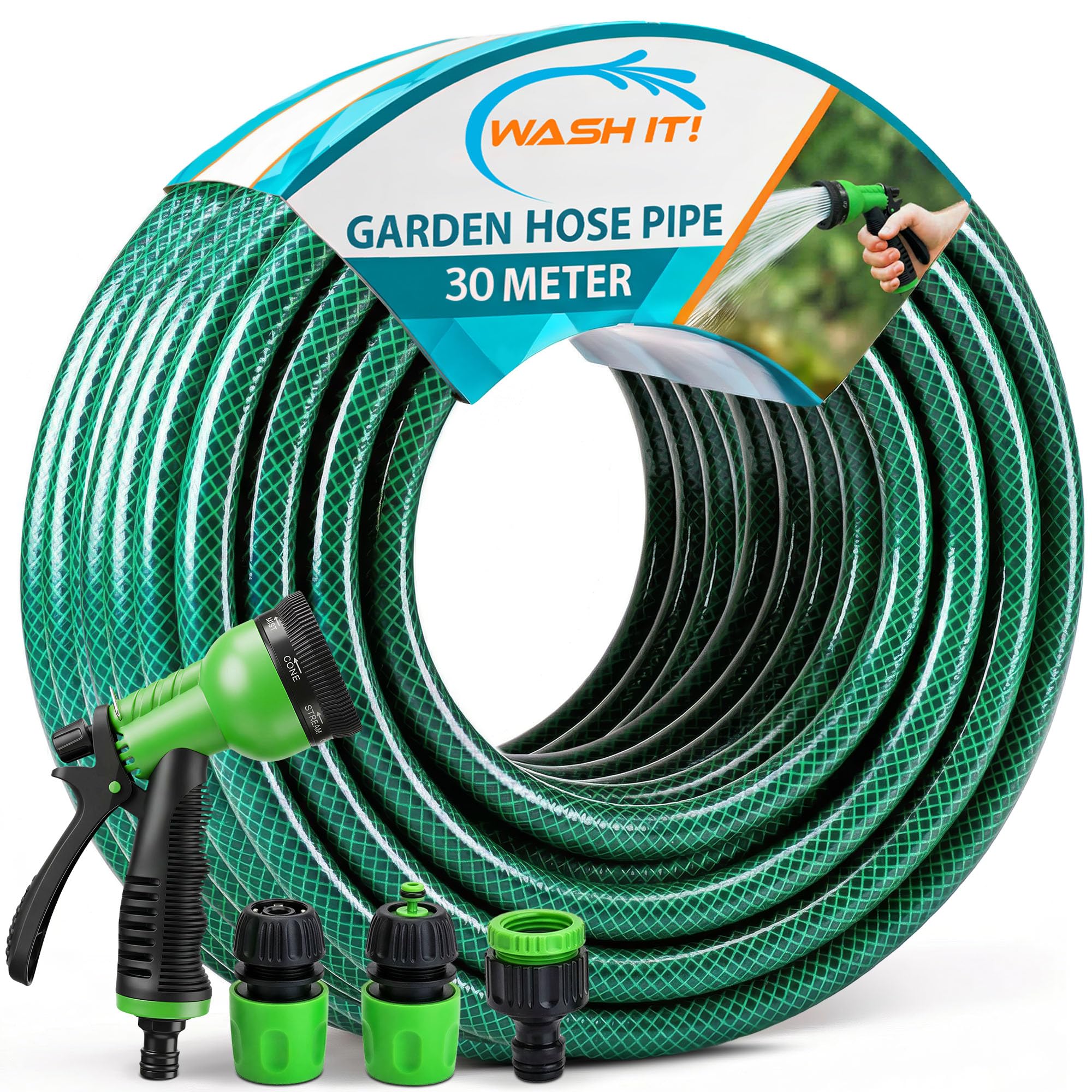 Garden Hose Pipe with Connectors and Hosepipe Spray Gun - Reinforced Garden Hose