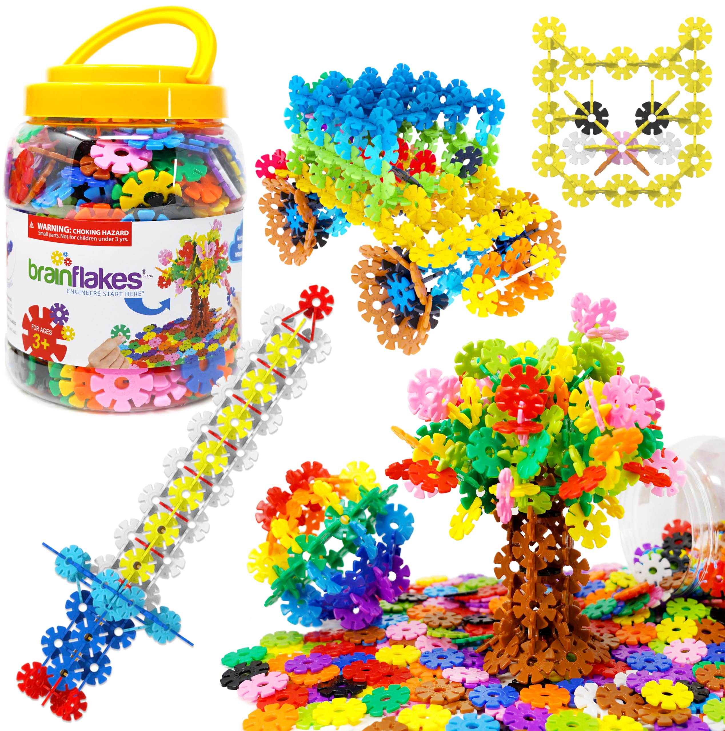 Brain Flakes 500 Piece Set, Ages 3+, Interlocking Plastic Disc Toy for Creative 