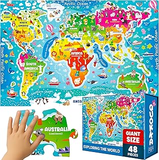 Giant Floor Puzzles for Kids Ages 3-5 - 48 Piece Puzzles for Kids Ages 4-8 | World Map Puzzle 2x3 Feet - Large Educational Toys for Boys and Girls Ages 3-5 - Toy Gift Activities
