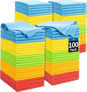 HOMERHYME Microfiber Cleaning Cloth, 100 Pack Cleaning Rags Microfiber Towel Bulk Absorbent Lint-Free Wash Cloths, All-Purpose Shop Towels for Cars, Automotive, Garage, Home &amp; Kitchen 11.5"*11.5"