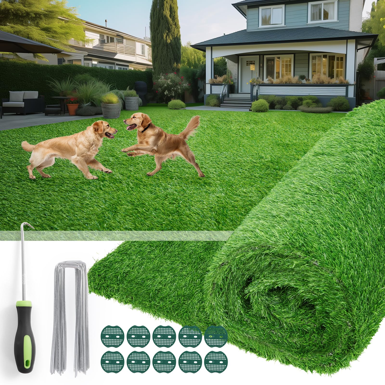 Oiyeefo Artificial Turf Grass Outdoor, 4x6FT Fake Grass with Drainage Holes | Sy
