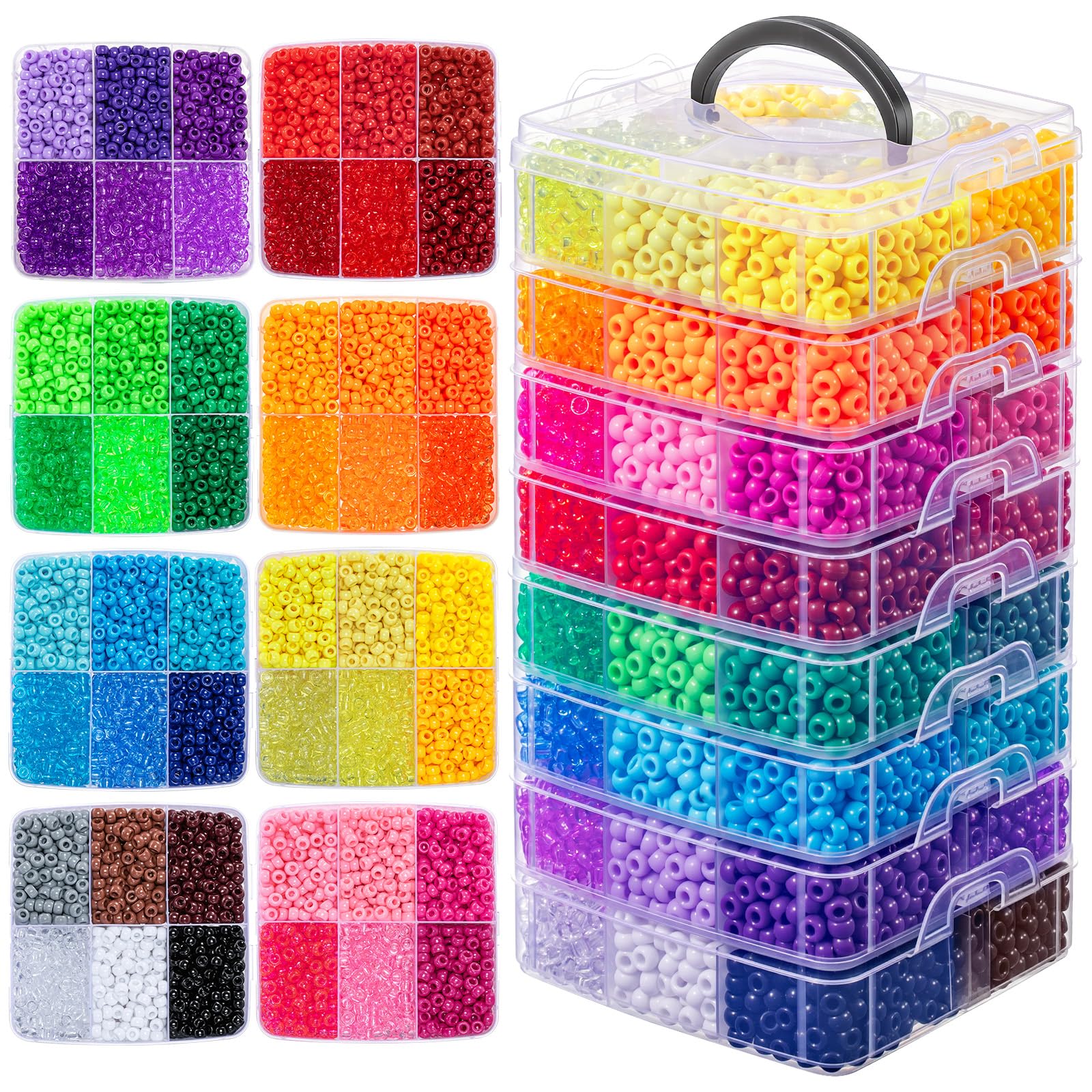 Simetufy 10000PCS Pony Beads Bulk 48 Colors Rave Kandi Bracelet Making Kit | 6x9