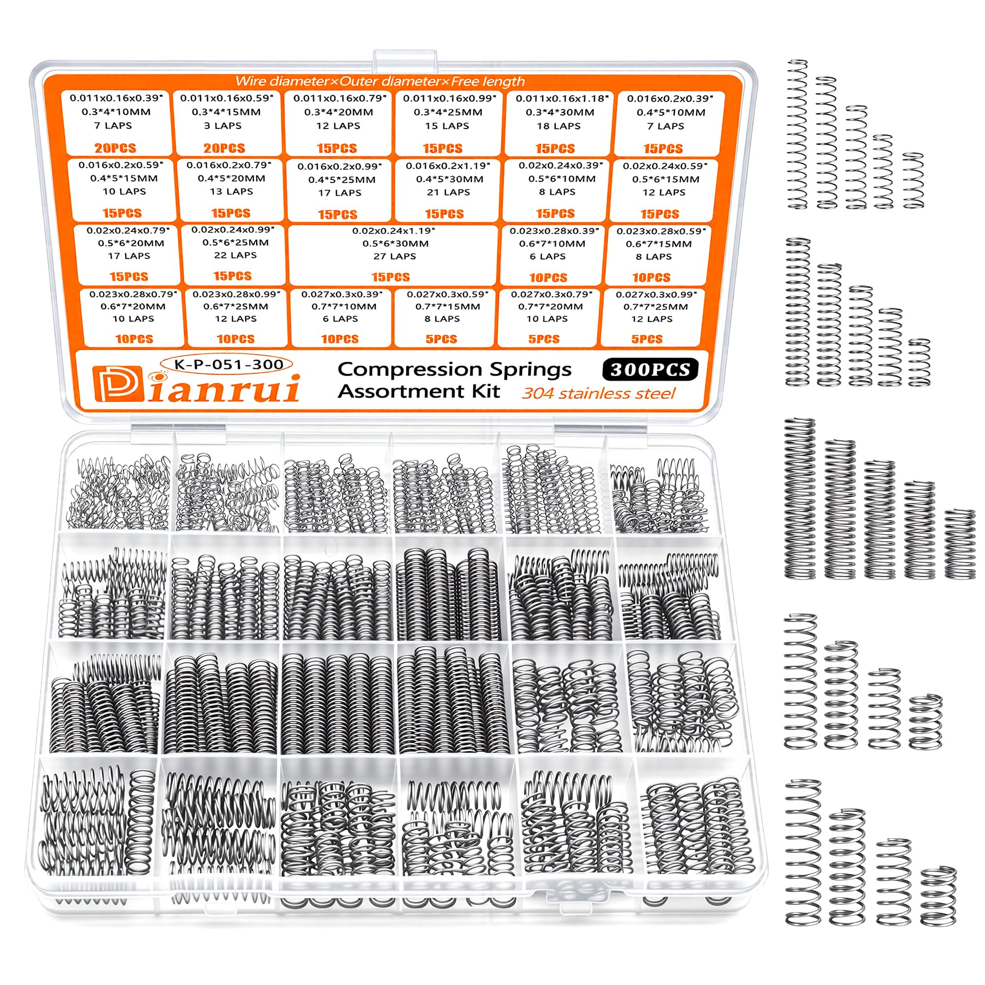 Dianrui 300PCS Compression Springs Assortment Kit 23 Different Sizes Small Sprin