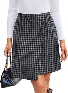 Simplee Womens Plaid Houndstooth Mini Skirt High Waist A Line Fall Skirt