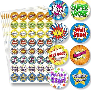 Innoveem Well Done Stickers for Children, 200 Reward Teacher Stickers | 25mm gloss laminated paper stickers with strong glue; praise, good behaviour and classroom kids stickers for school and home
