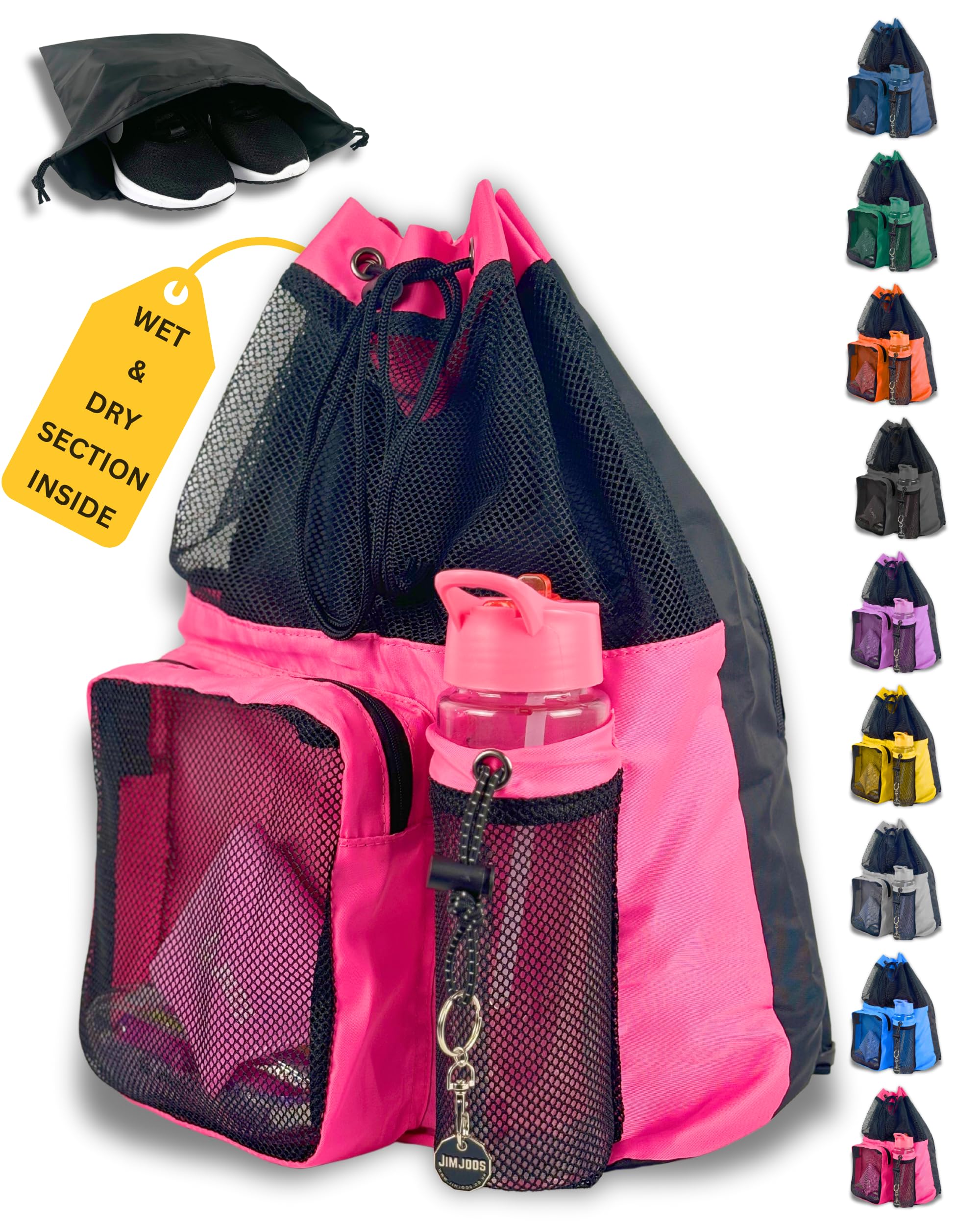 JIMJOOS Drawstring Mesh Swimming Bag - 25L Waterproof Swim Bag with Wet/Dry Comp