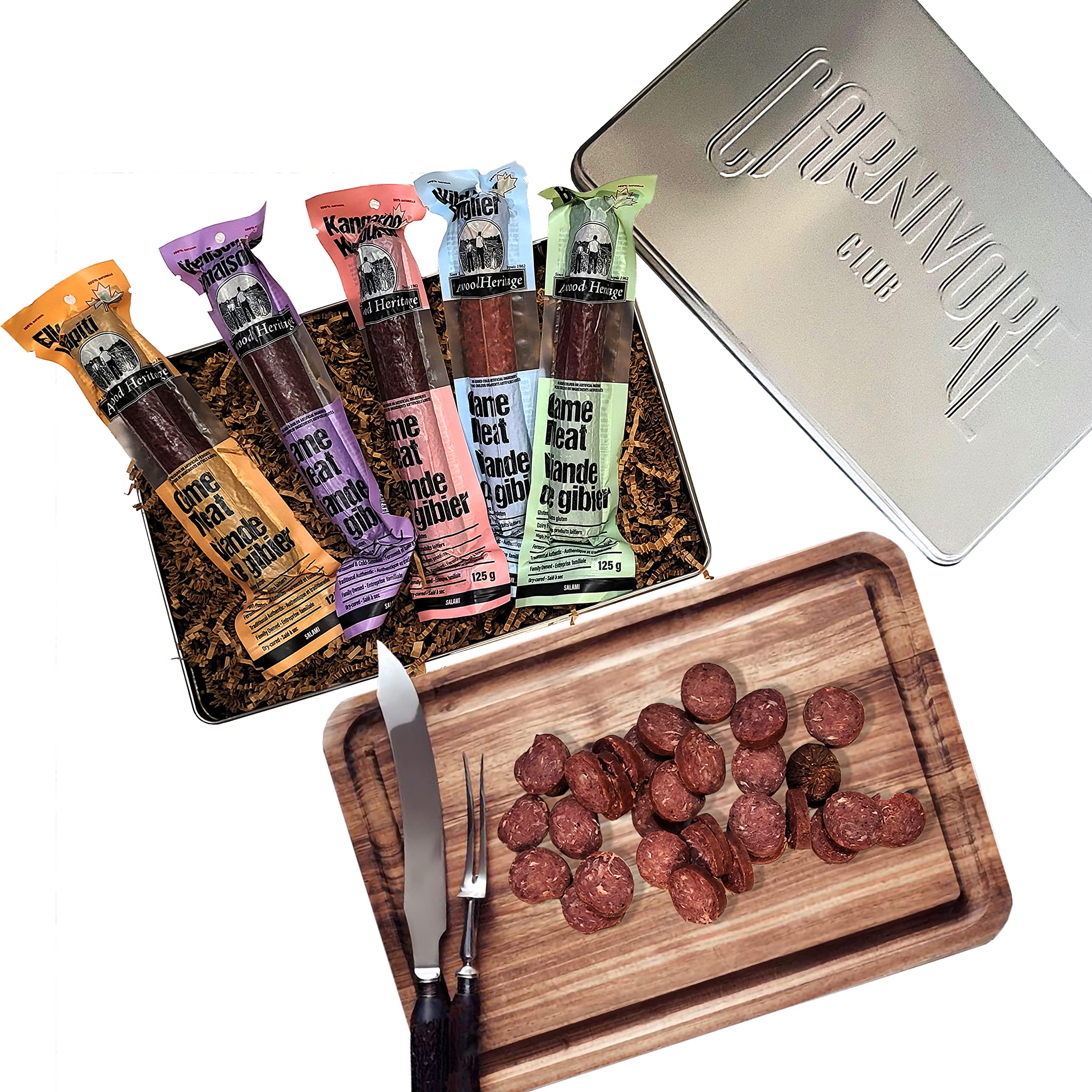 Carnivore Club 5-Pack Exotic Salami Sampler Wild Game Meat Gift - Comes in Premi