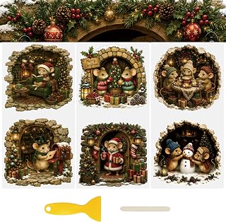 WANDIC 3 Sheets Rub on Transfers for Crafts,UV DTF Mice Christmas Cave Pattern Scrapbooking Stickers Decals for DIY Water Bottle Window Decorations,15 x 30 cm