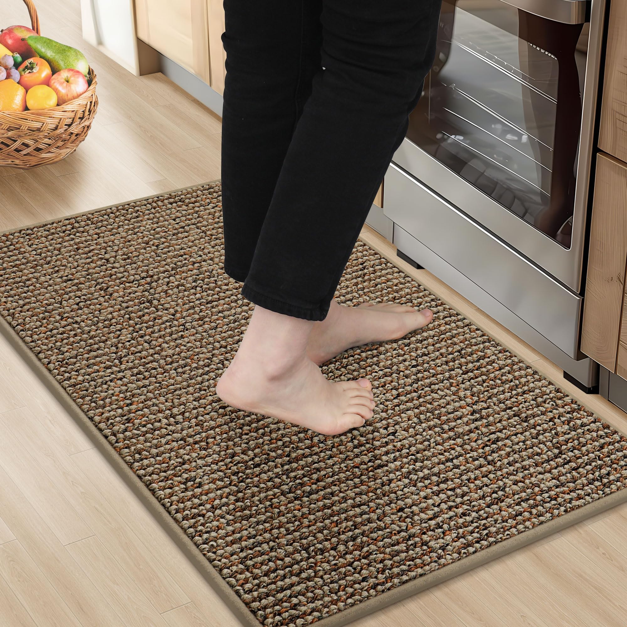 BEQHAUSE Kitchen Rugs 20"x32", Non-Slip Kitchen Mats for Floor, Taupe | Super Ab