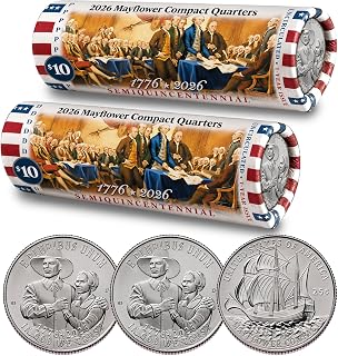 2026 P & D Set • Mayflower Compact Quarter Declaration of Independence DOI Coin Rolls • America 250th