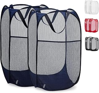 Handy Laundry Mesh Popup Hamper – Foldable Lightweight Basket for Washing – Durable Clothing Storage for Kids Room, Students College Dorm, Home, Travel & Camping – Two Pack Pop-up Clothes Hamper