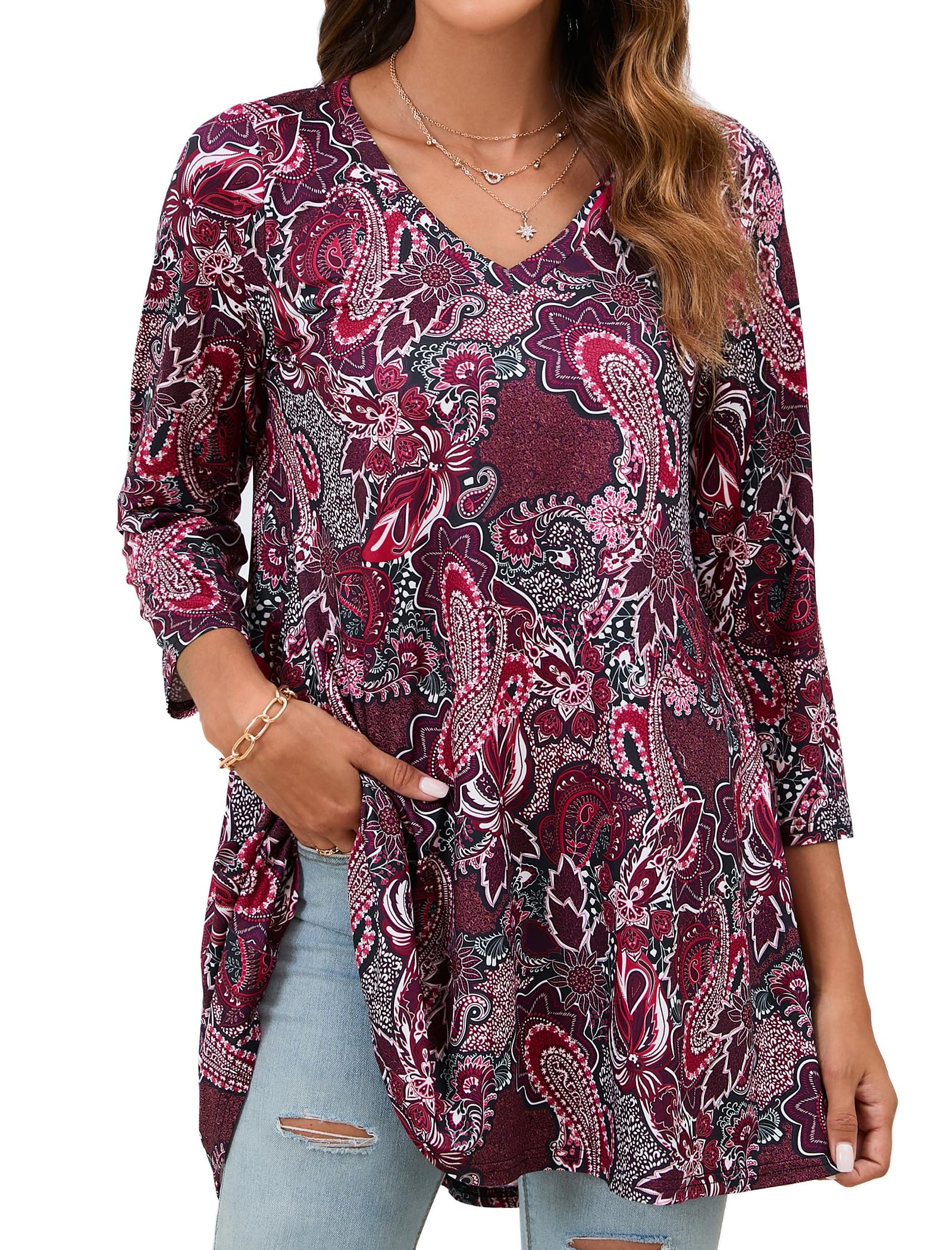 Enmain Women's Plus Size Long 3/4 Sleeve Blouse Women's Chic and Elegant Winter 