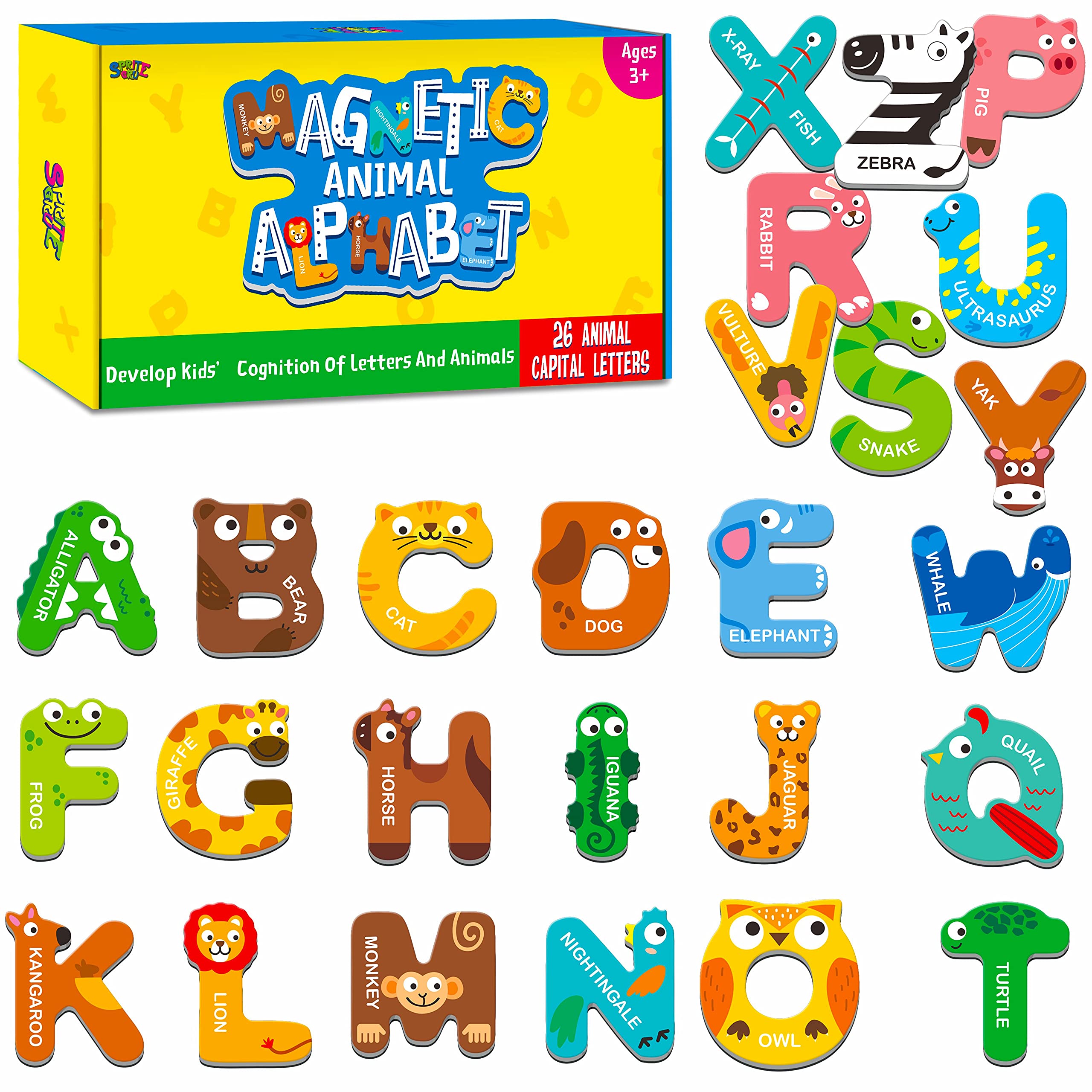 Large Size Magnetic Letters, Cute Animal Alphabet ABC Magnets for Fridge Colorfu