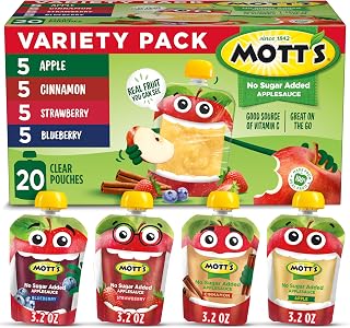 Mott's No Sugar Added Applesauce Variety Pack, 3.2 Oz Pouches, 20 Count