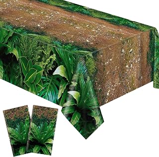durony 2 Pieces Forest Path Tablecloth Safari Jungle Table Cover Waterproof Plastic Party Table Cover for Safari Jungle Birthday Baby Shower Party Supplies Table Decor, 108 x 54 Inch