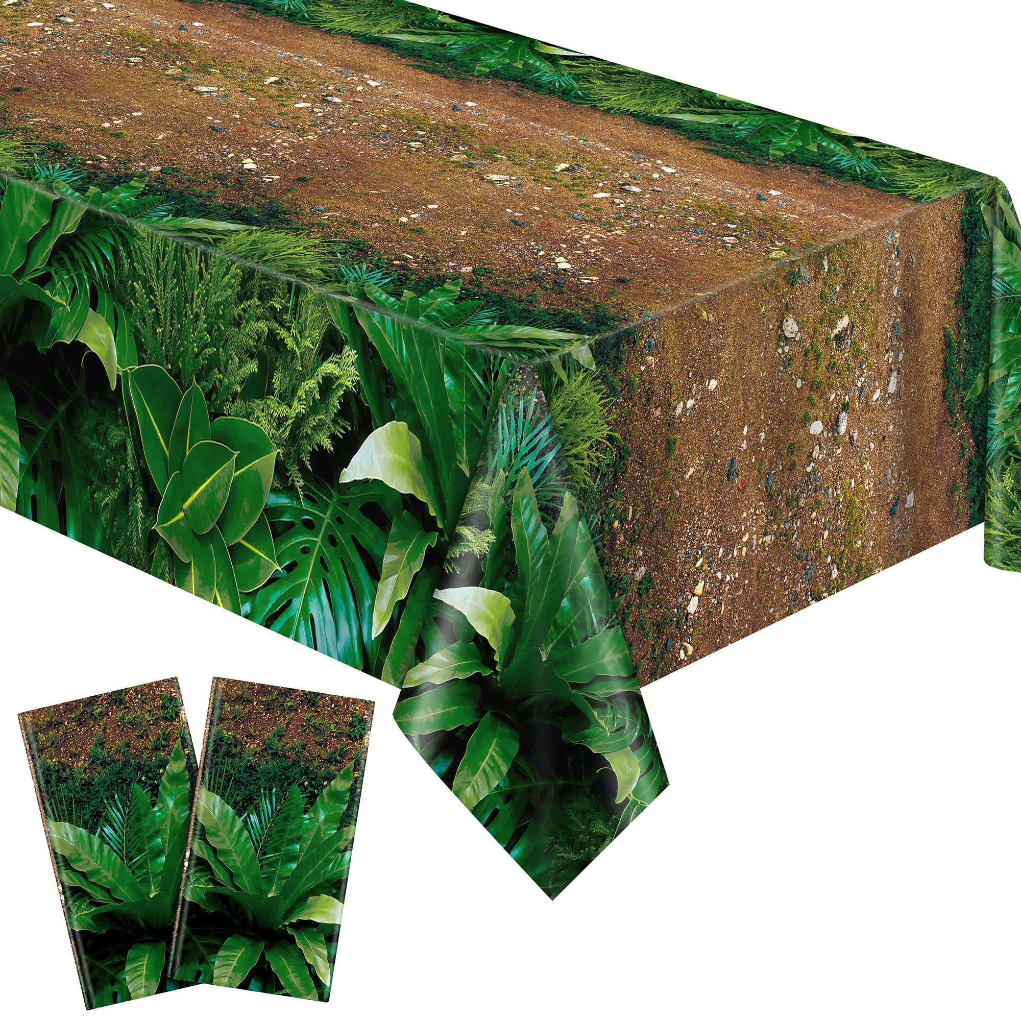 durony 2 Pieces Forest Path Tablecloth Safari Jungle Table Cover Waterproof Plas