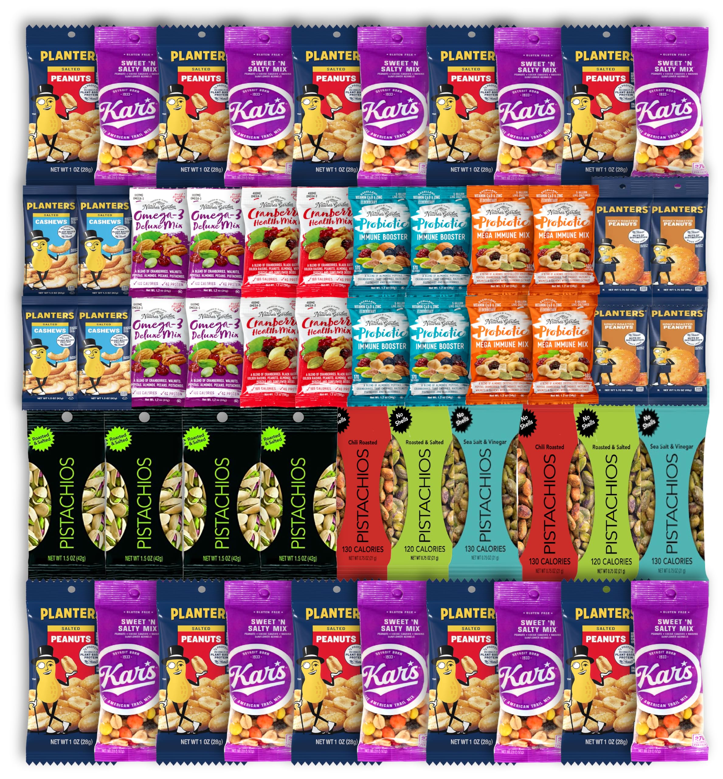 Niro Gift Basket | Nut and Trail Mix Assortment | 12 Different Flavors | 54 Pack