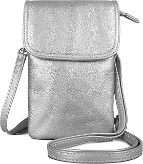 befen Small Women Genuine Leather Crossbody Bag, Mobile Phone Case for Women with Long Strap and Key Ring for Phone Under 6.5 Inches