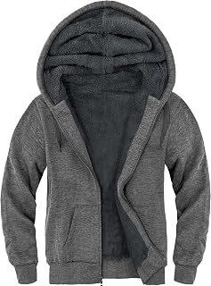 LLdress Men's Hooded Jacket with Zip Warm Lining Winter Jacket with Pockets Fleece for Hiking Camping