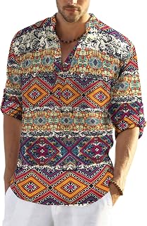 COOFANDY Men's Long Sleeve Henley Shirt Linen Shirt Casual Summer Shirt Regular Fit Cotton