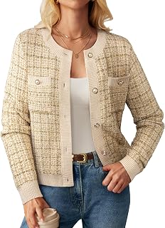 GRACE KARIN Women Long Sleeve Button Cardigan Sweater Lightweight Knitted Cardigan Office Party with Pockets