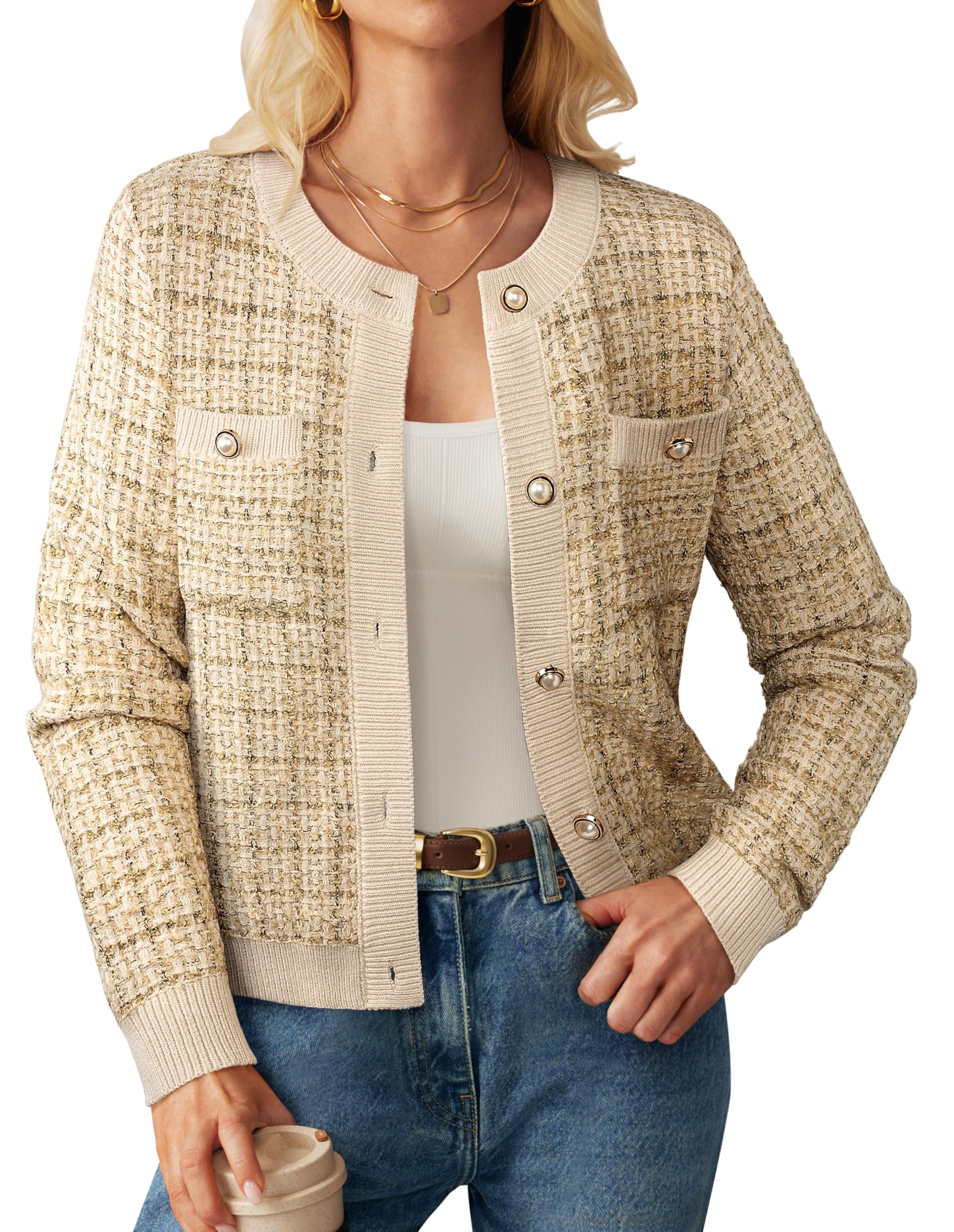 GRACE KARIN Women Long Sleeve Button Cardigan Sweater Lightweight Knitted Cardig