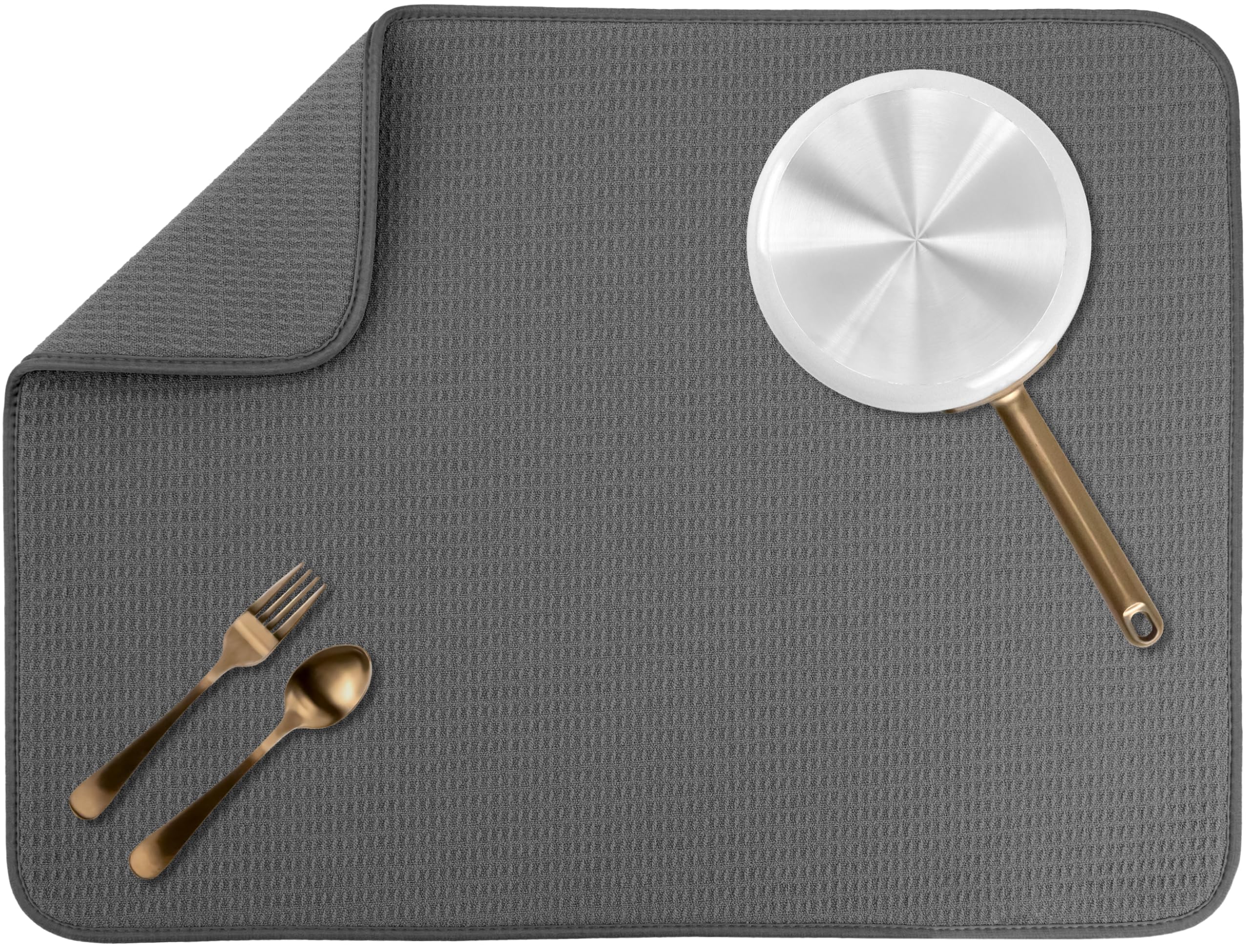 S&T INC. Dish Drying Mat, 18" x 24", XL, Charcoal Grey | Absorbent Microfiber, E