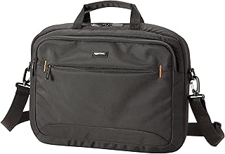 Amazon Basics Compact Laptop Shoulder Bag Carrying Case with Padded Strap and Zippered Accessory Pocket, 1-Pack, 15.6 inch - 39.6 cm, Black