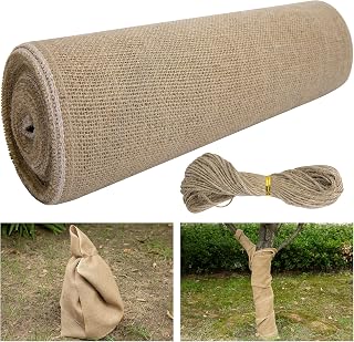 15.7''x19.7ft Natural Burlap Tree Wrap Rolls, Fabric Tree Trunk Protector | Burlap Plants Wrap Bandage with Ropes, Frost Freeze Protection Cloth for Outdoor Trees hrubs Plants in Winter