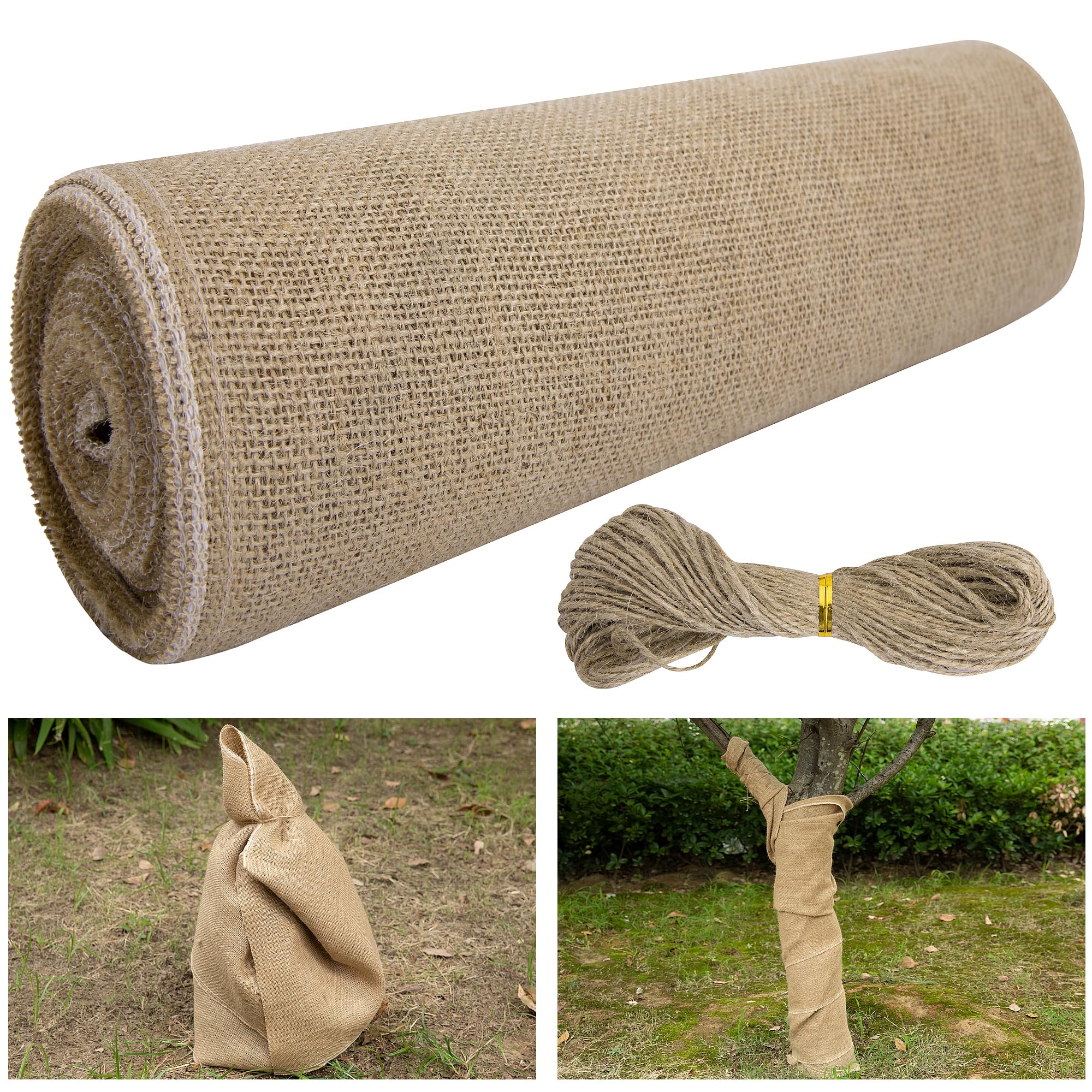 15.7''x19.7ft Natural Burlap Tree Wrap Rolls, Fabric Tree Trunk Protector | Burl