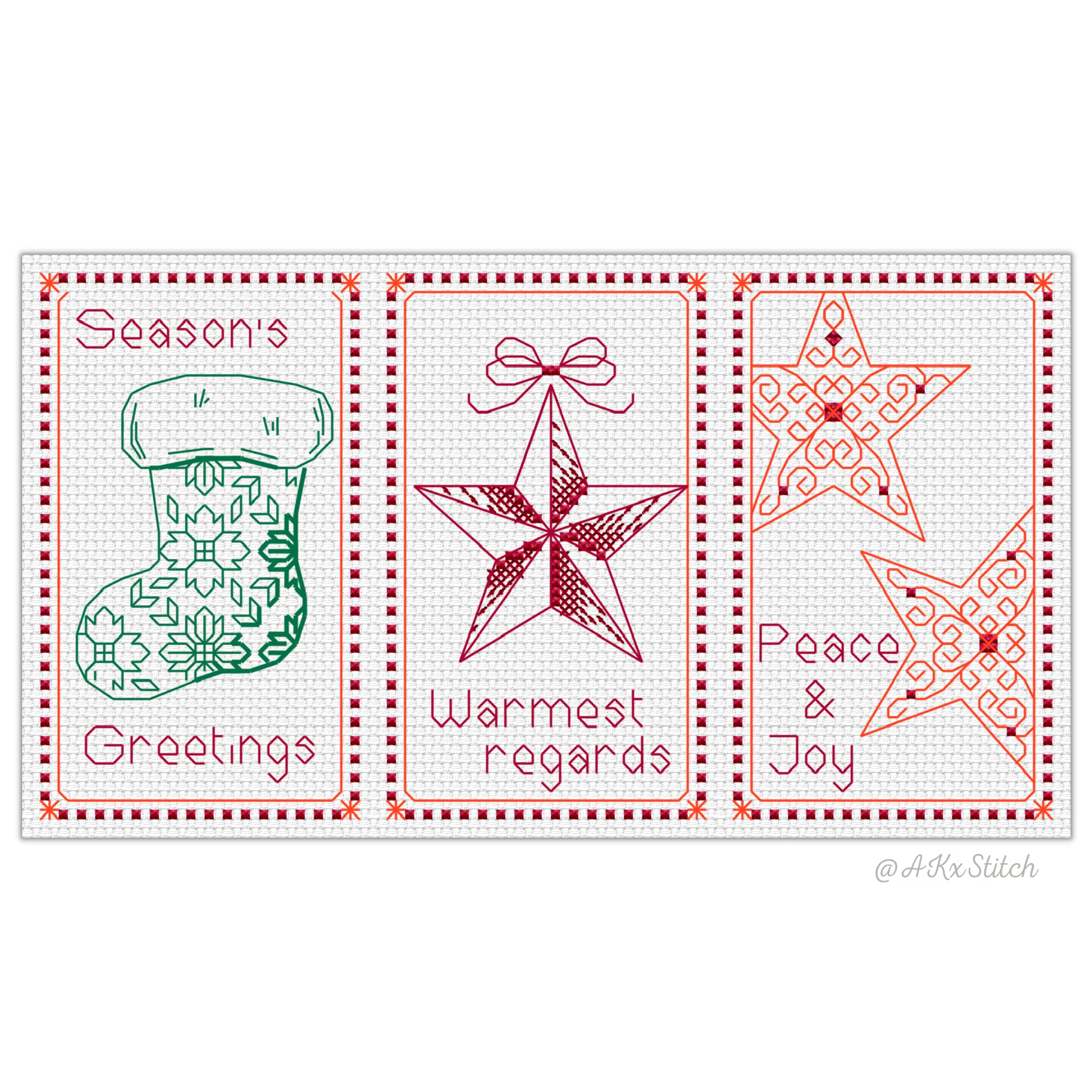 Christmas Cards Cross Stitch Kit with Threads, Fabric, Needle, Instructions and 