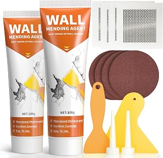 Drywall Repair Kit, Spackle, Wall Hole Filler, 2 Pack Spackling with Putty Knife, Patch, Sandpaper, Small Wall Hole Repair Project for Walls, Plasterboard, Ceilings, Apartments Indoor Outdoor