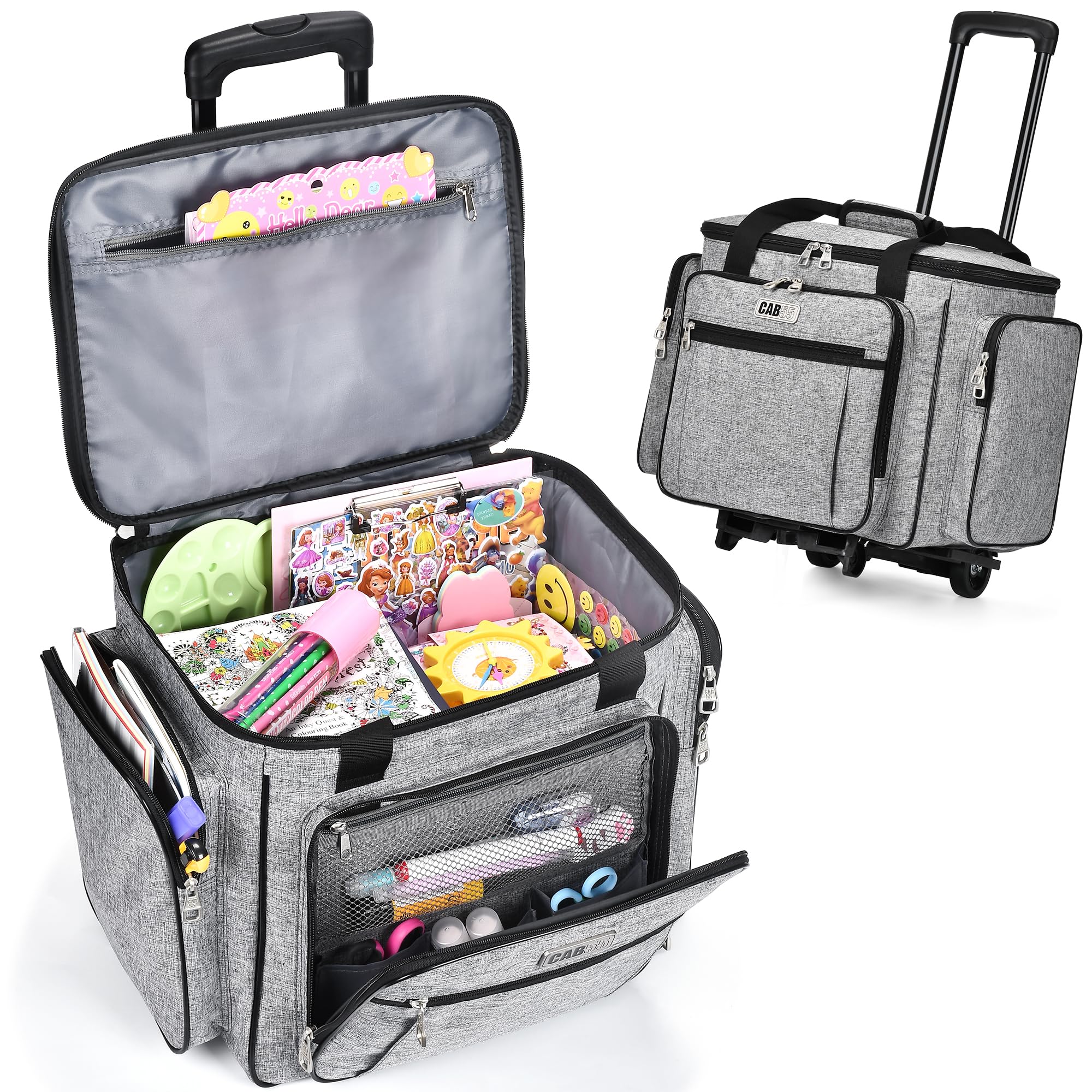 CAB55 Rolling Craft Bag, Tote Bag with Wheels for Women, Rolling Teacher Bag wit