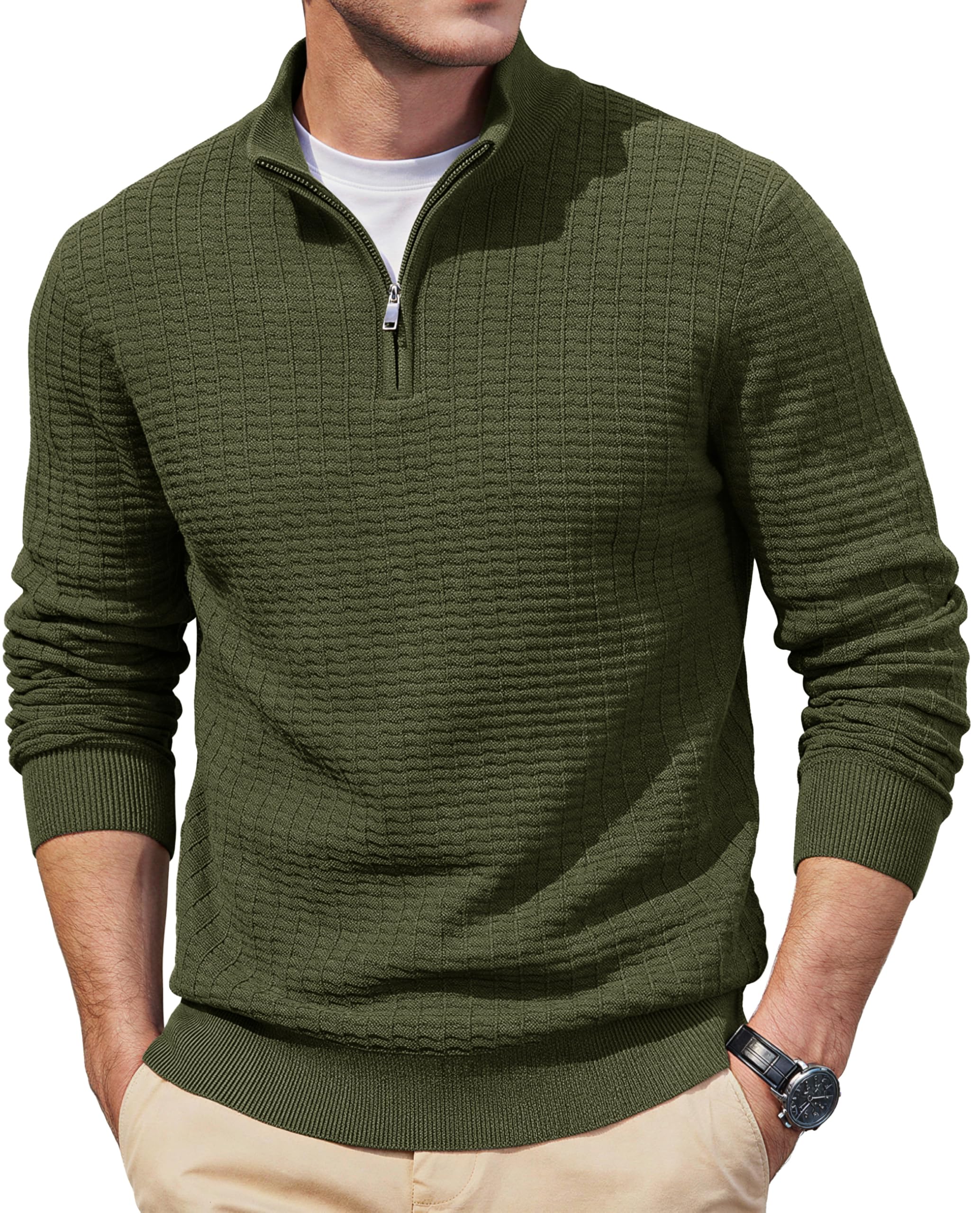 TACVASEN Men's 1/4 Zip Knitted Jumper Sweater Stand-Up Collar Zip