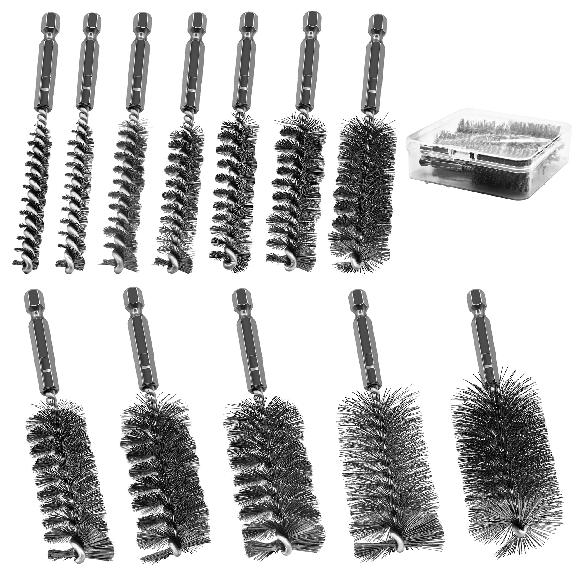 12Pc Stainless Steel Wire Bore Brush for Power Drill Cleaning 5/16"-1-3/16" | Wi