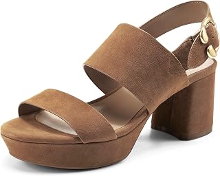 Aerosoles Women's Sandal with Camera Platform Heel, Cognac Suede, 10.5 Wide