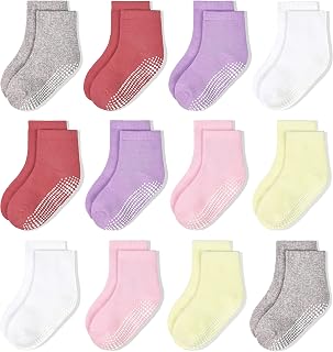 HYCLES Toddler Socks Kids Grip Socks Non Slip 12 Pairs Boy/Girl High Ankle Sticky Floor Socks For 1-10 Years Kids