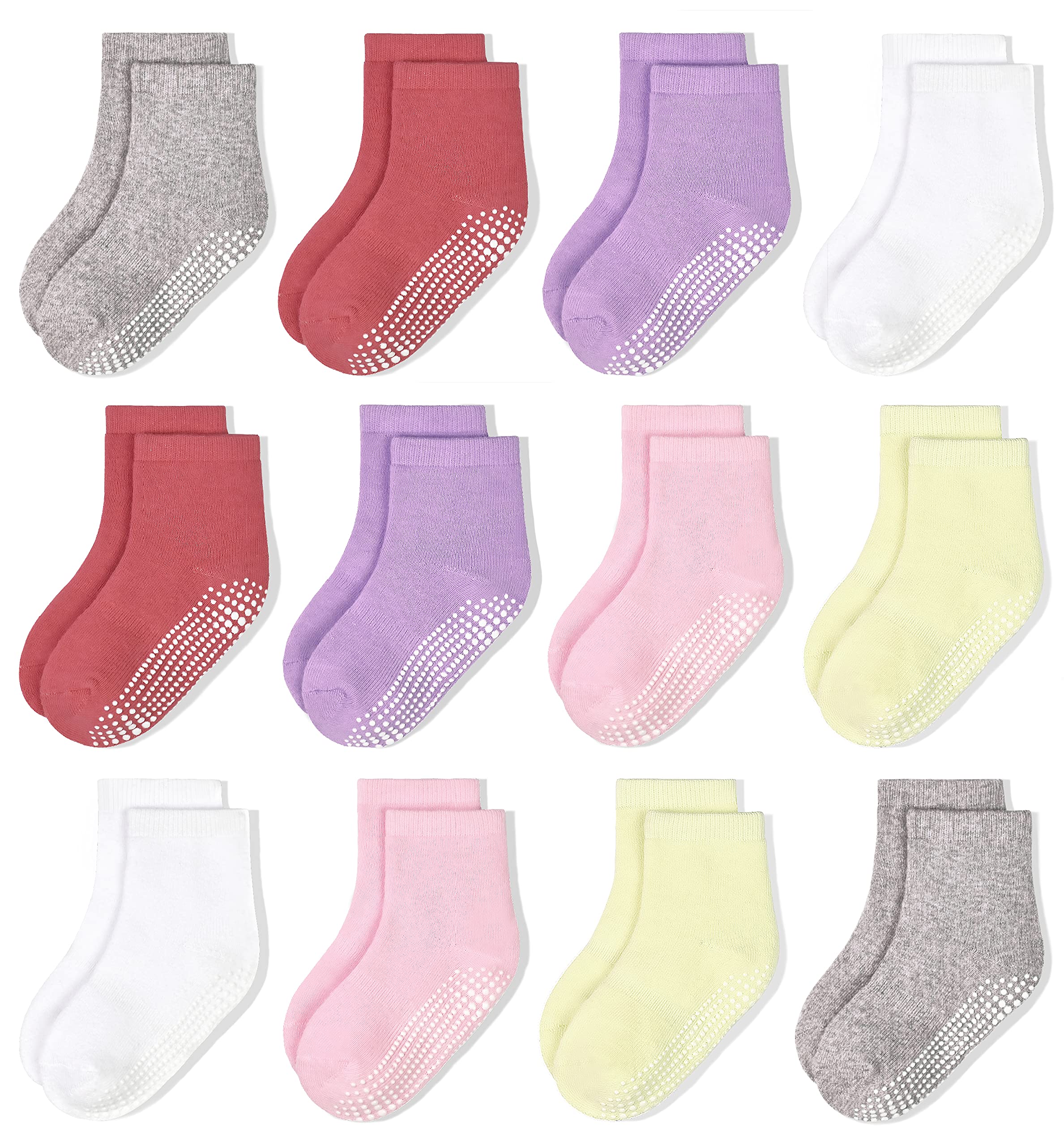 HYCLES Toddler Socks Kids Grip Socks Non Slip 12 Pairs Boy/Girl High Ankle Stick
