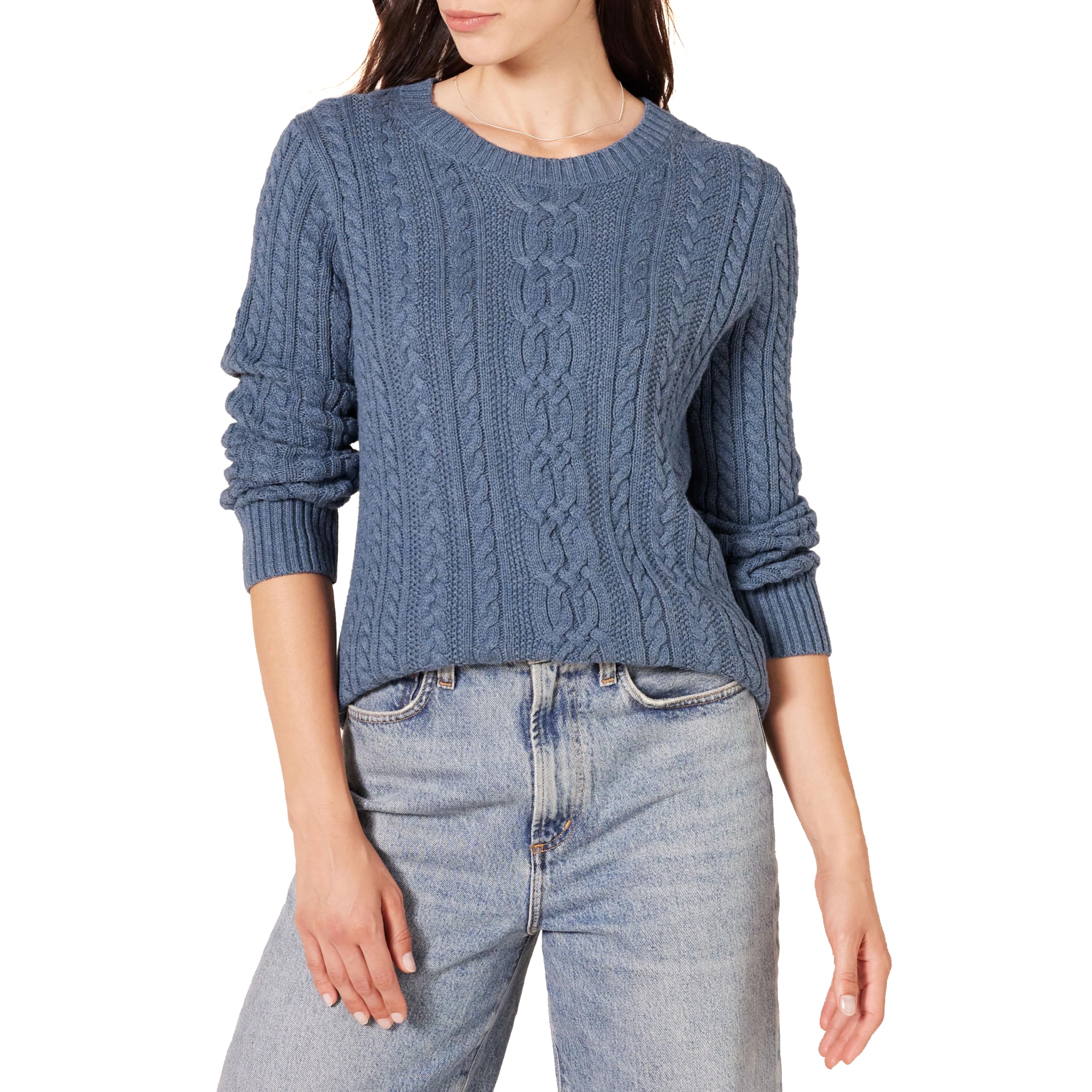 Amazon Essentials Women's Soft Crew Neck Long Sleeve Fisherman Sweater (Availabl