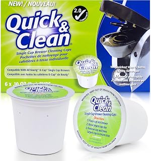 Quick & Clean [6-Pack] Keurig Cleaning Pods - K Cup Cleaner Pod For Keurig - 2.0 Coffee Machine Compatible, Removes Stains, Non-Toxic and Eco-Friendly