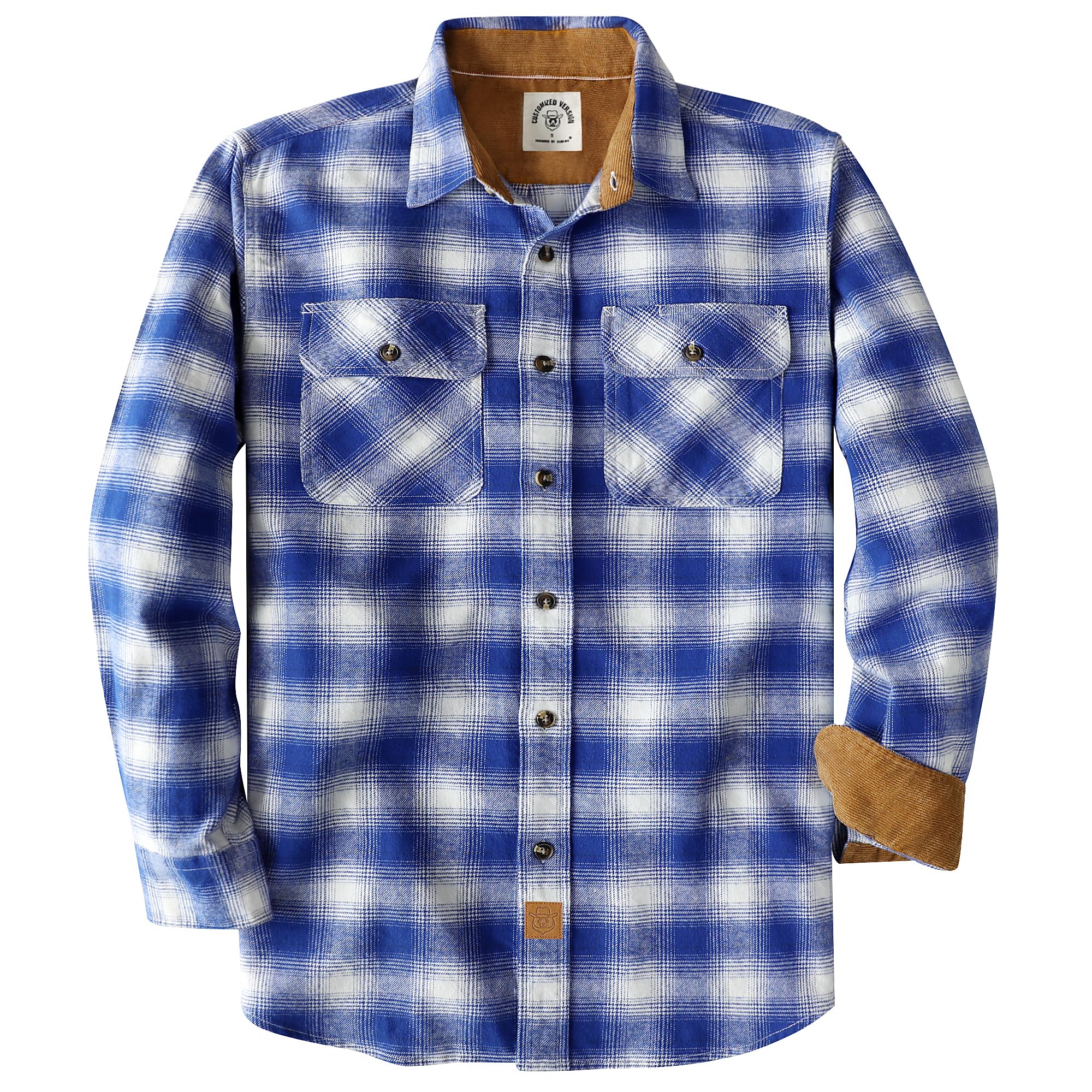 Dubinik Men’s Flannel Shirt, Button-Down Chequered Cotton Shirt, Casual, Long Sl