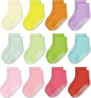 HYCLES Toddler Socks Kids Grip Socks Non Slip 12 Pairs Boy/Girl High Ankle Sticky Floor Socks For 1-10 Years Kids