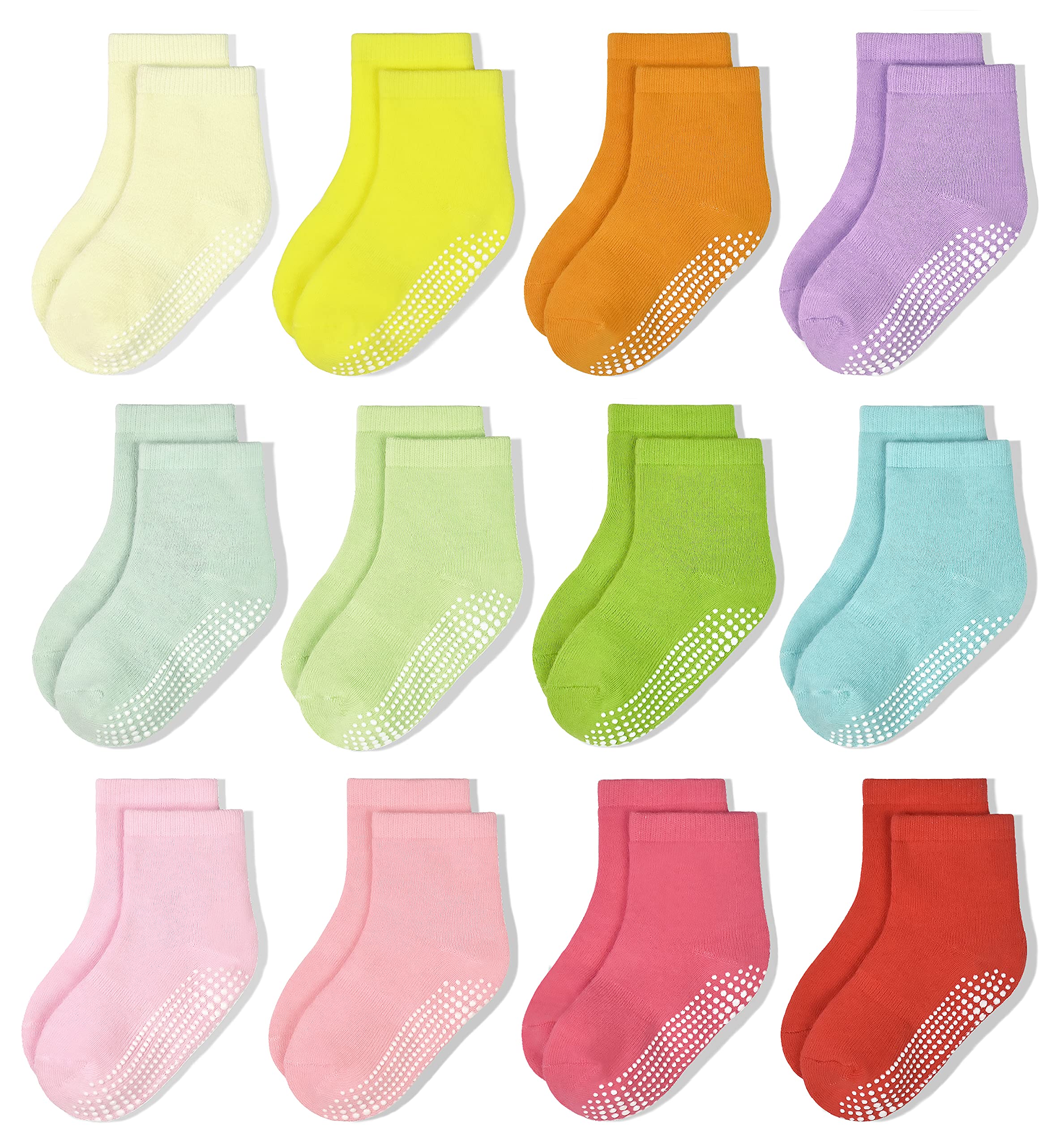 HYCLES Toddler Socks Kids Grip Socks Non Slip 12 Pairs Boy/Girl High Ankle Stick