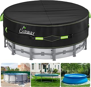 UIRWAY 18 Ft Winter Round Pool Cover with Reflective Strips, Premium Fabric | Swimming Pool Cover for Above Ground Pools, Including Rope Tie and Luminous Ground Nails, PU Tarp Snug Fit for UV Protected