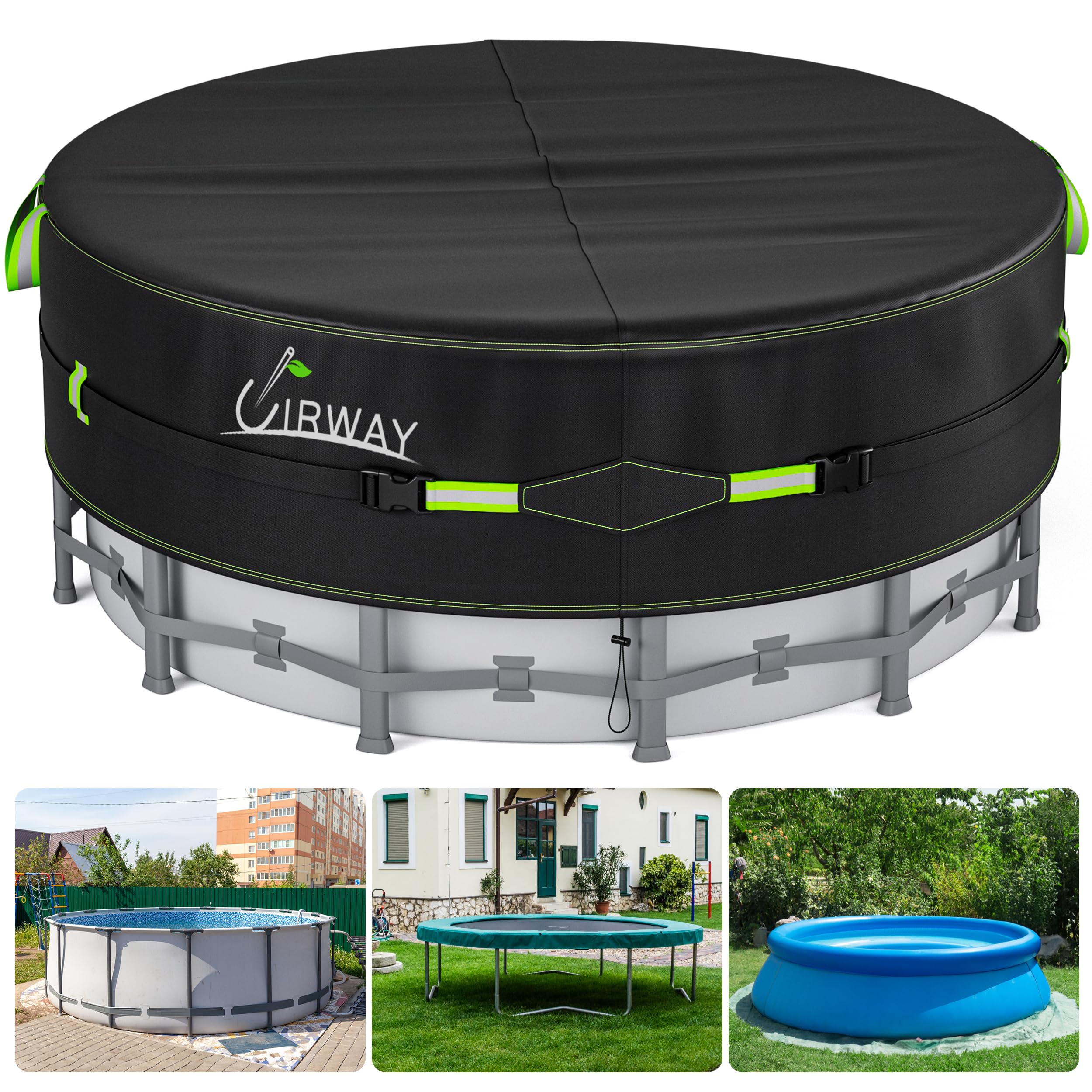 UIRWAY 18 Ft Winter Round Pool Cover with Reflective Strips, Premium Fabric | Sw