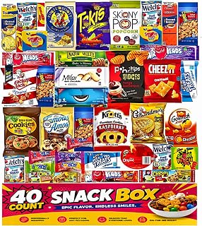 Ultimate Variety Sampler Care Package 40 Count - Ready To Gift Assorted Snacks With Cookies Chips Bars Popcorn Crackers For Adults Kids Grandkids Office Break Rooms School Snacks Camp Snack Birthday College Student Office School