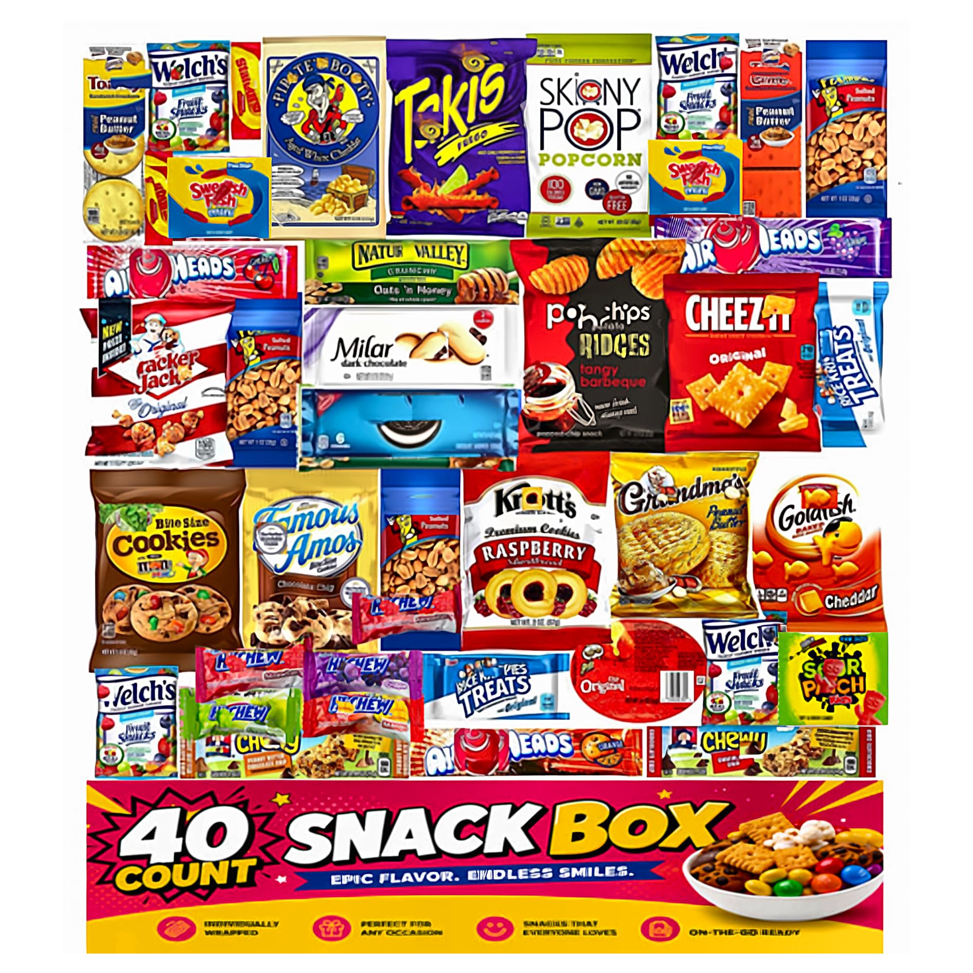 Ultimate Variety Sampler Care Package 40 Count - Ready To Gift Assorted Snacks W