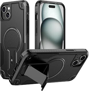 ONES Funda iPhone 15, Protección MIL Anticaída, Doble Capa Rígida-Flexible, Amortiguación 4 Esquinas, Soporte+Anillo Oculto, Compatible MagSafe, Antiarañazos Mate Antideslizante