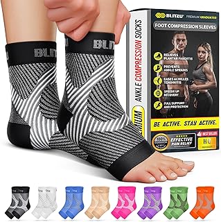 BLITZU Compression Socks for Plantar Fasciitis, Foot, Arch & Ankle Support | Open Toe Ankle Brace, Women & Men, Stabilizing Sleeve Wrap, Achilles Tendonitis, Neuropathy, Arthritis, Swelling & Heel Pain